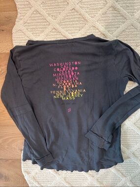 Distressed Vintage Peloton Black Long Sleeve Tee with Pink and Yellow Graphic